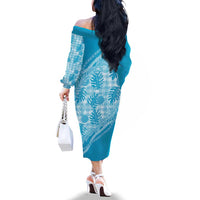 Hawaii Breadfruit Palaka Family Matching Off The Shoulder Long Sleeve Dress and Hawaiian Shirt Polu Maile Lei - Polynesian Pride