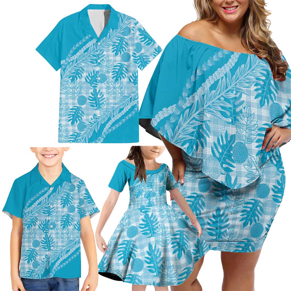 Hawaii Breadfruit Palaka Family Matching Off Shoulder Short Dress and Hawaiian Shirt Polu Maile Lei LT9 - Polynesian Pride