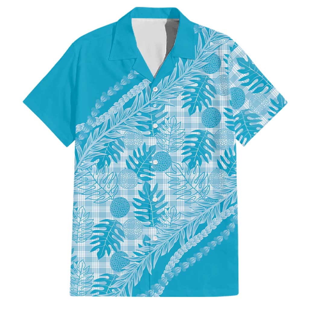Hawaii Breadfruit Palaka Family Matching Off Shoulder Short Dress and Hawaiian Shirt Polu Maile Lei - Polynesian Pride