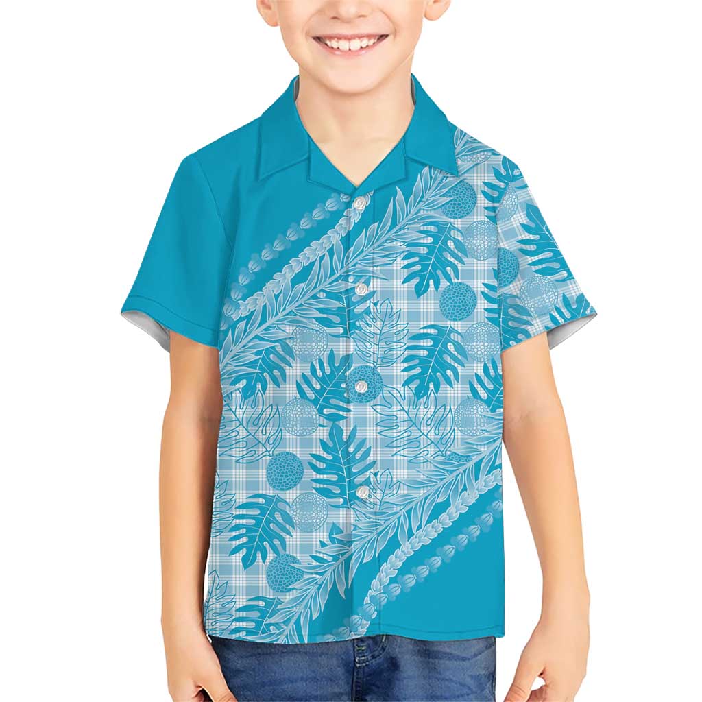 Hawaii Breadfruit Palaka Family Matching Off Shoulder Short Dress and Hawaiian Shirt Polu Maile Lei - Polynesian Pride