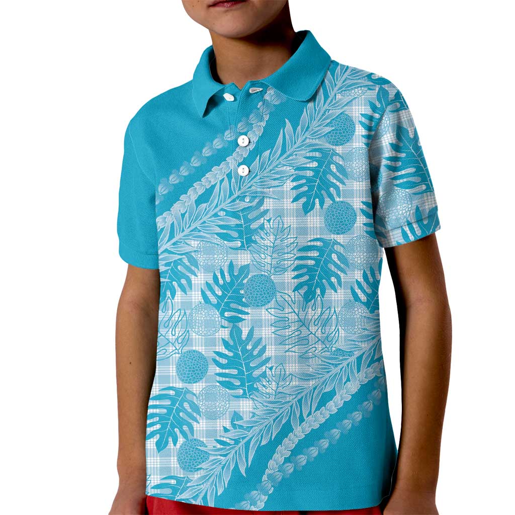 Hawaii Breadfruit Palaka Kid Polo Shirt Polu Maile Lei LT9 Kid Blue - Polynesian Pride
