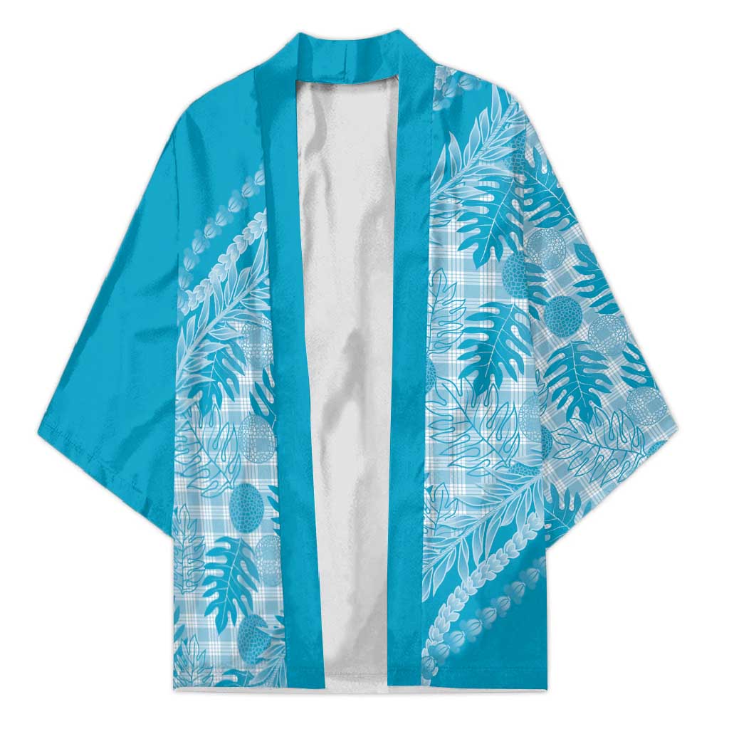 Hawaii Breadfruit Palaka Kimono Polu Maile Lei LT9 Unisex Blue - Polynesian Pride