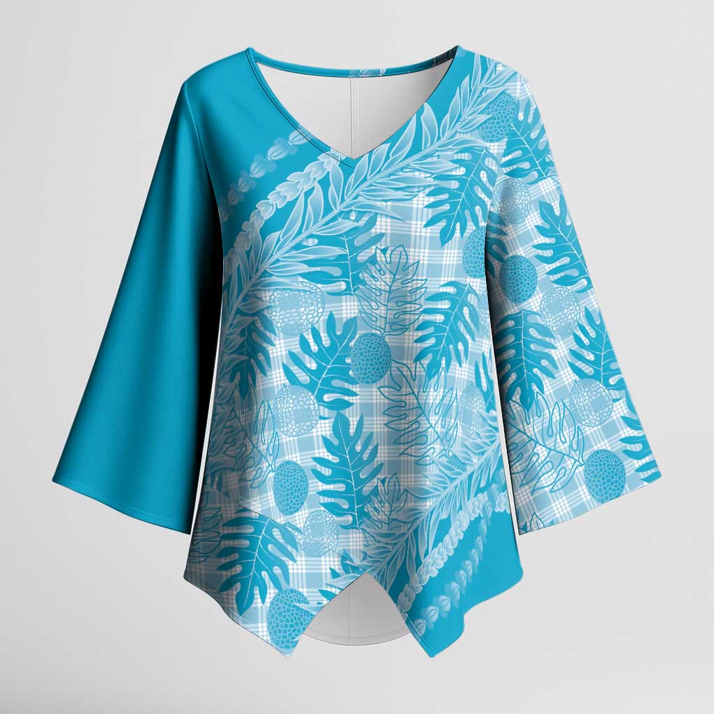 Hawaii Breadfruit Palaka Kimono Sleeve Blouse - Polu Maile Lei LT9 Female Blue - Polynesian Pride