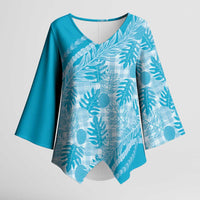 Hawaii Breadfruit Palaka Kimono Sleeve Blouse - Polu Maile Lei LT9 Female Blue - Polynesian Pride