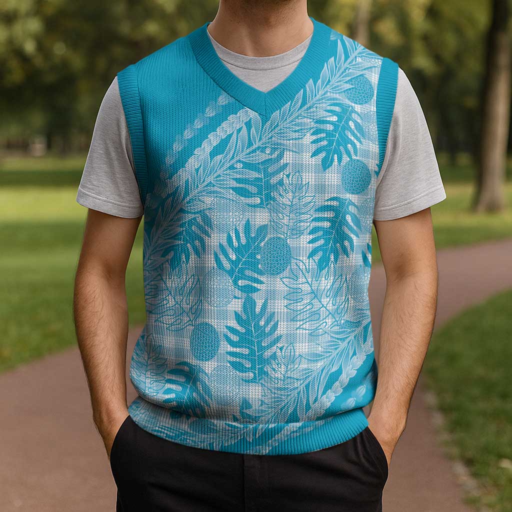 Hawaii Breadfruit Palaka Christmas Knitted V-Neck Vest Polu Maile Lei - Polynesian Pride