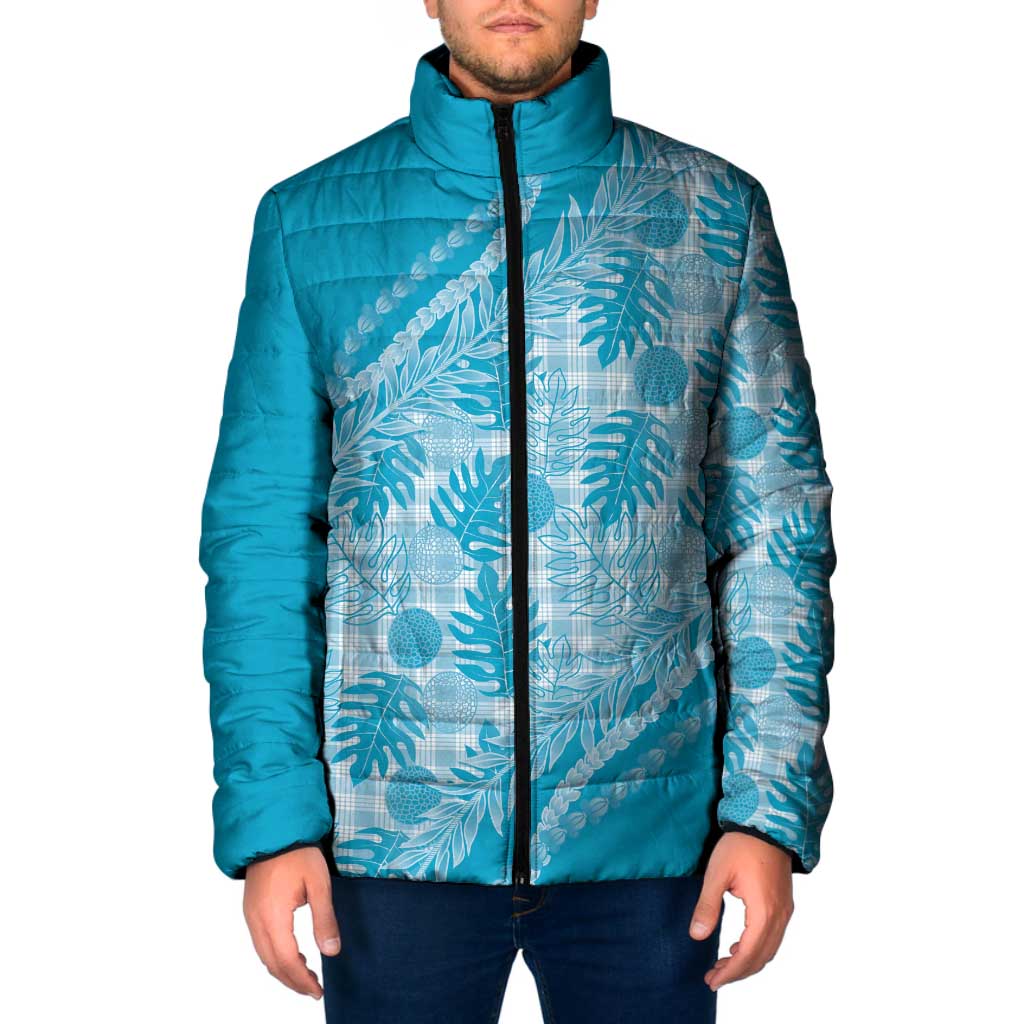 Hawaii Breadfruit Palaka Padded Jacket Polu Maile Lei LT9 Men Blue - Polynesian Pride