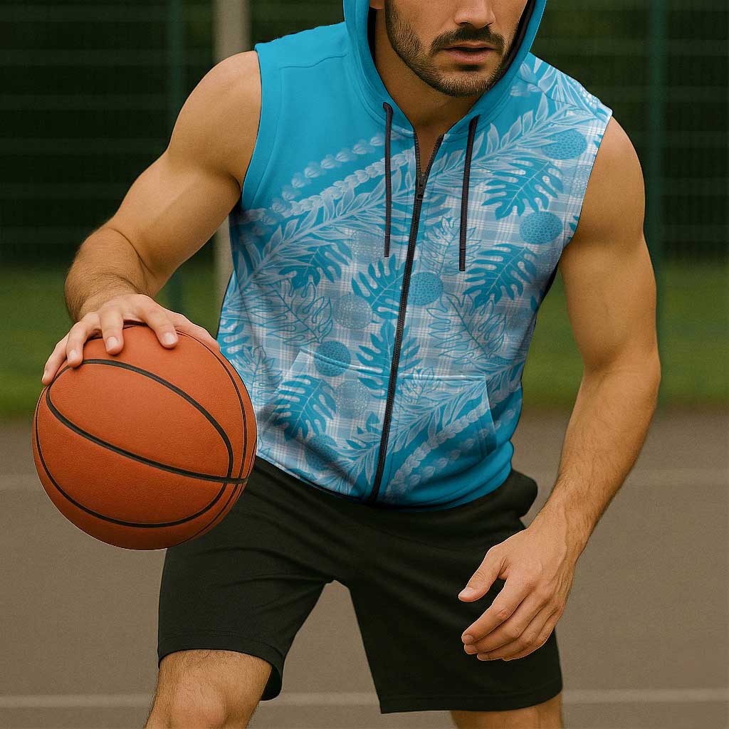Hawaii Breadfruit Palaka Sleeveless Zip Hoodie Polu Maile Lei - Polynesian Pride