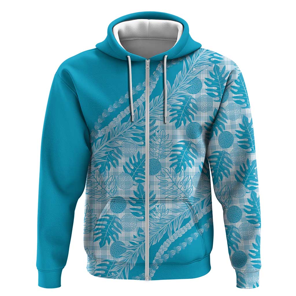 Hawaii Breadfruit Palaka Zip Hoodie Polu Maile Lei LT9 Zip Hoodie Blue - Polynesian Pride