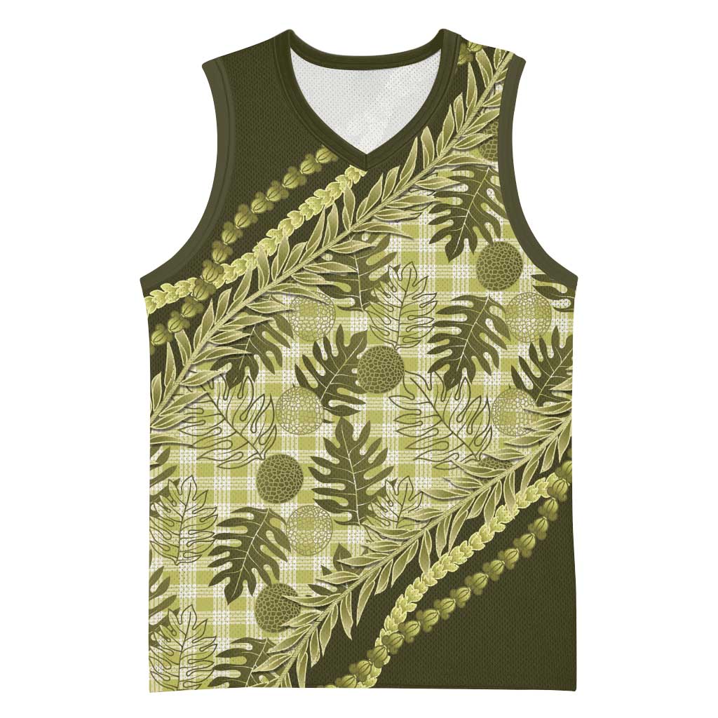 Hawaii Breadfruit Palaka Basketball Jersey Omaomao Maile Lei - Polynesian Pride