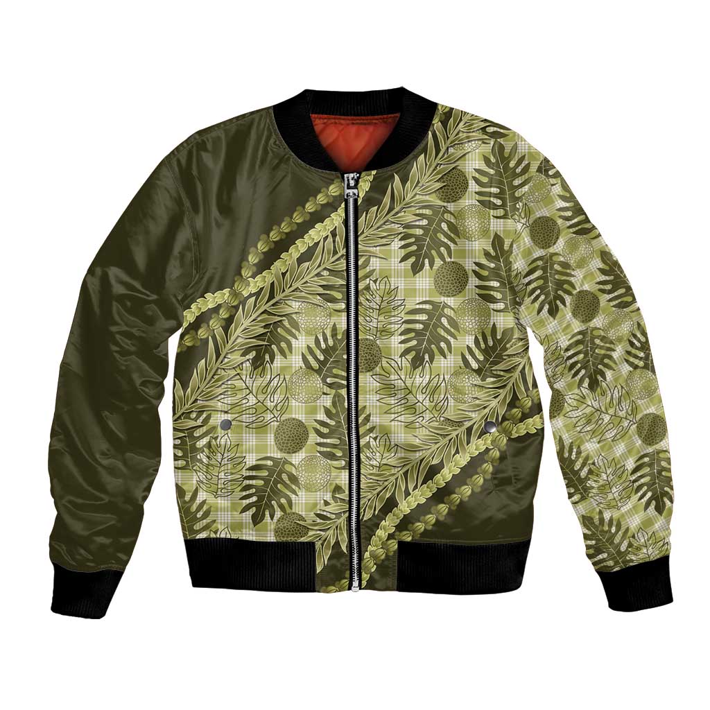 Hawaii Breadfruit Palaka Bomber Jacket Omaomao Maile Lei LT9 Unisex Green - Polynesian Pride