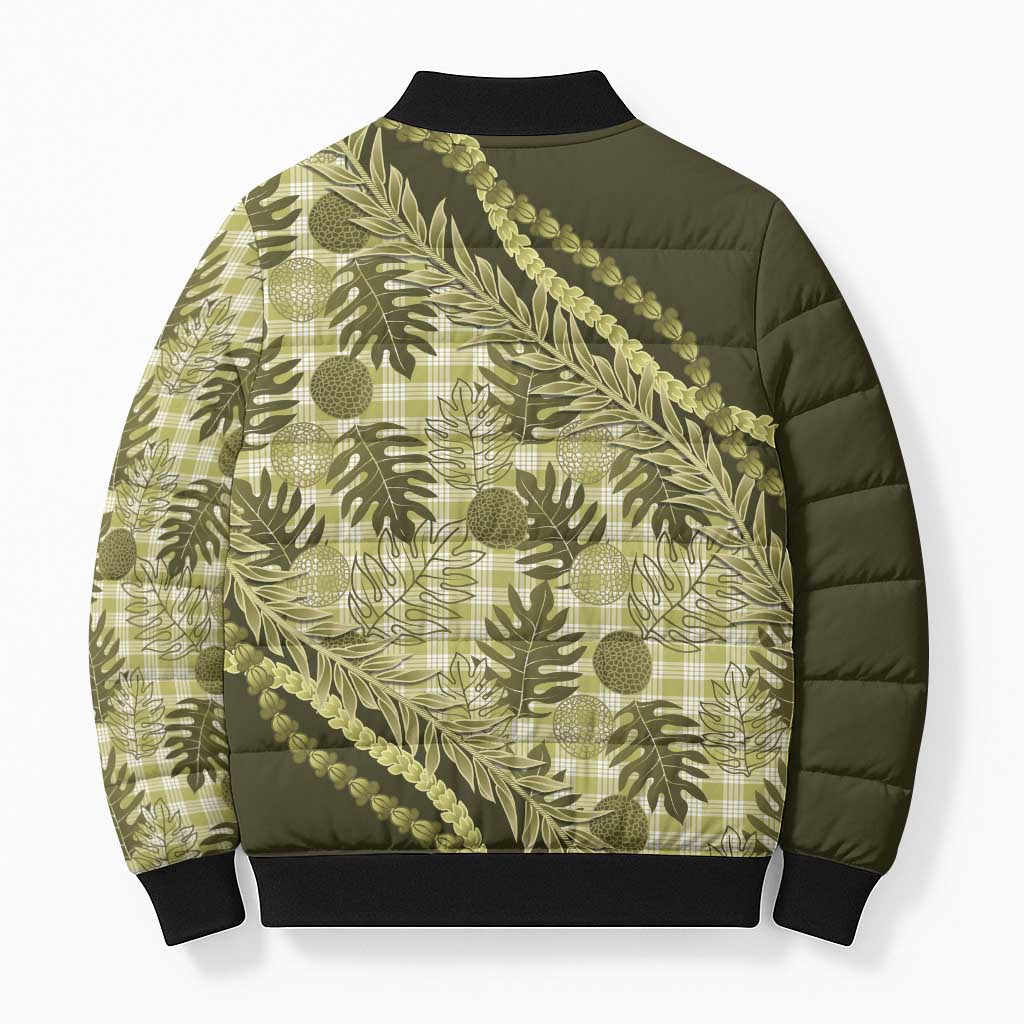 Hawaii Breadfruit Palaka Bomber Puffer Jacket Omaomao Maile Lei - Polynesian Pride