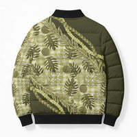 Hawaii Breadfruit Palaka Bomber Puffer Jacket Omaomao Maile Lei - Polynesian Pride