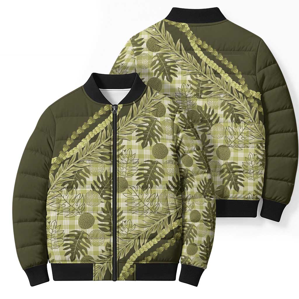 Hawaii Breadfruit Palaka Bomber Puffer Jacket Omaomao Maile Lei - Polynesian Pride