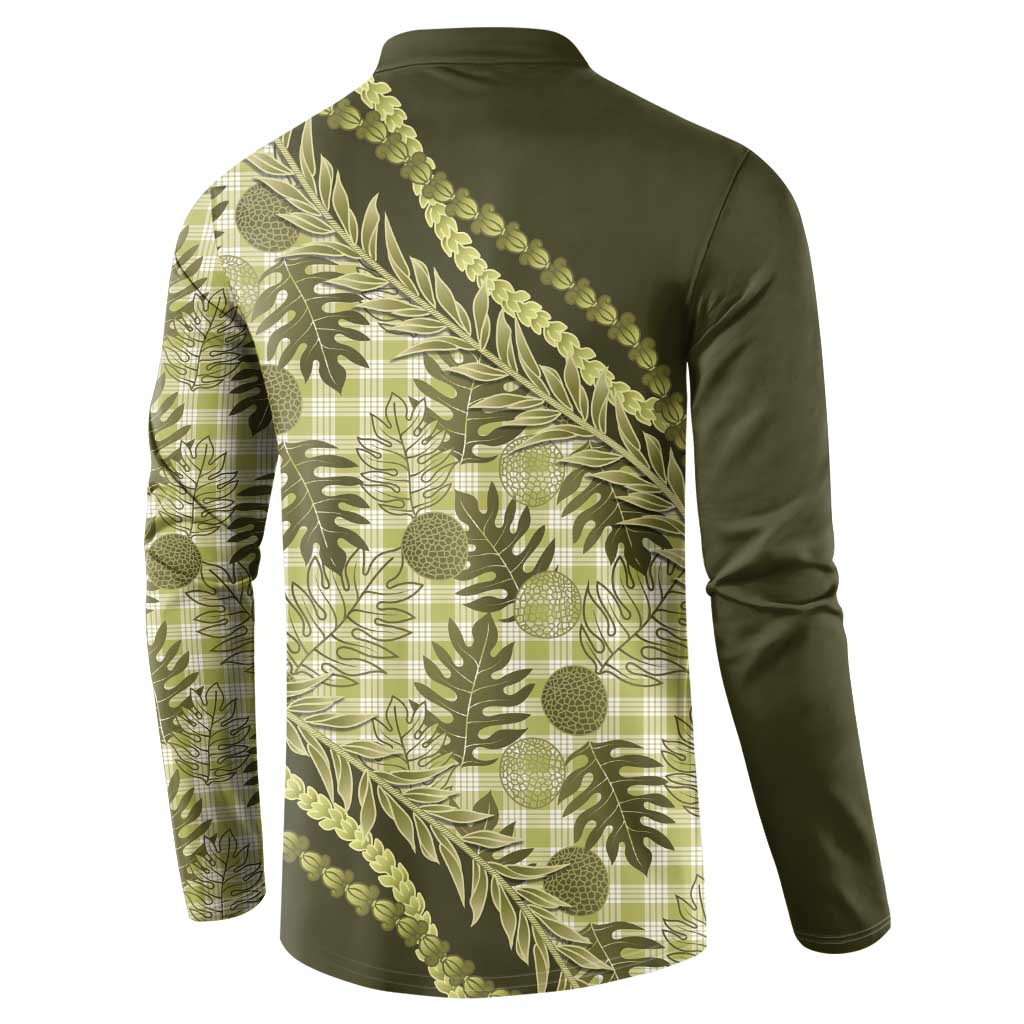Hawaii Breadfruit Palaka Button Sweatshirt Omaomao Maile Lei - Polynesian Pride