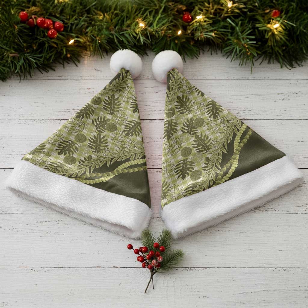 Hawaii Breadfruit Palaka Christmas Santa Hat Omaomao Maile Lei - Polynesian Pride