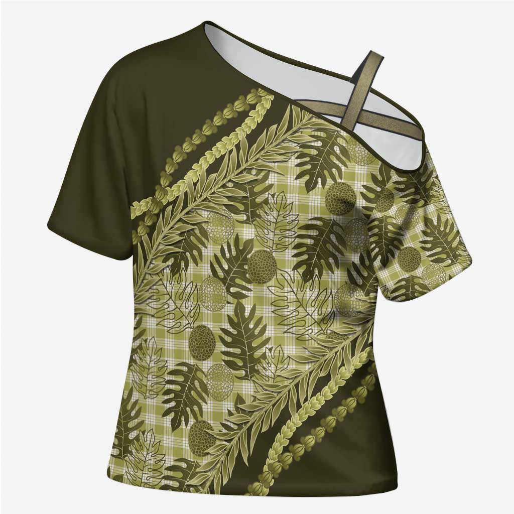 Hawaii Breadfruit Palaka Cross Shoulder Shirt Omaomao Maile Lei - Polynesian Pride
