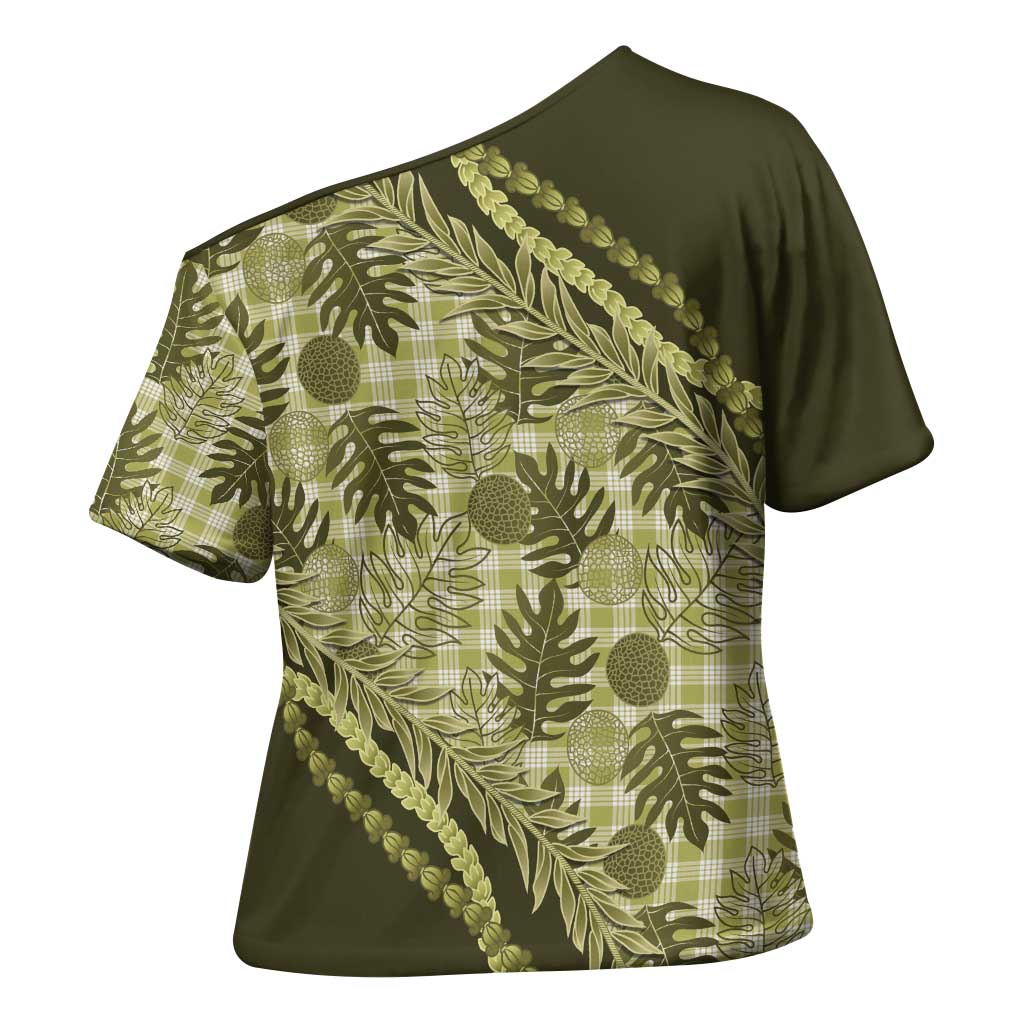 Hawaii Breadfruit Palaka Cross Shoulder Shirt Omaomao Maile Lei - Polynesian Pride