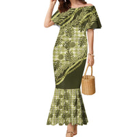 Hawaii Breadfruit Palaka Family Matching Mermaid Dress and Hawaiian Shirt Omaomao Maile Lei - Polynesian Pride