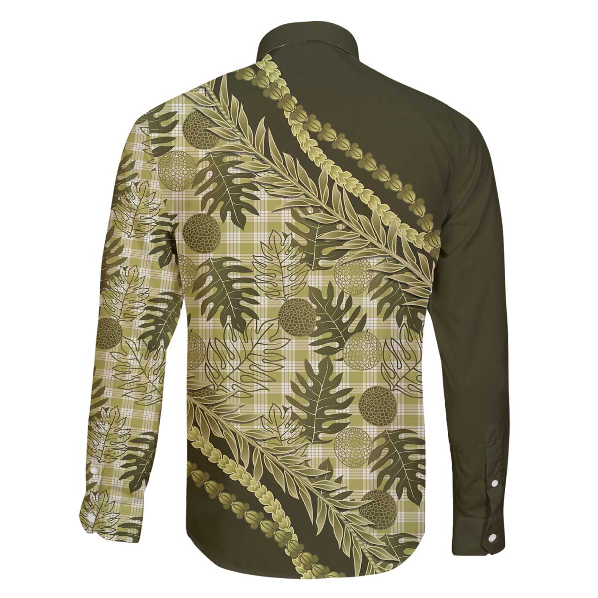 Hawaii Breadfruit Palaka Family Matching Off The Shoulder Long Sleeve Dress and Hawaiian Shirt Omaomao Maile Lei - Polynesian Pride