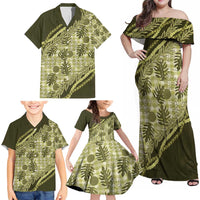 Hawaii Breadfruit Palaka Family Matching Off Shoulder Maxi Dress and Hawaiian Shirt Omaomao Maile Lei - Polynesian Pride