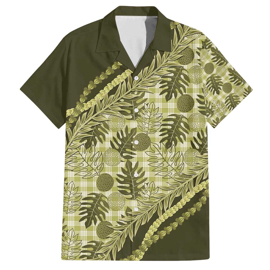 Hawaii Breadfruit Palaka Family Matching Off Shoulder Maxi Dress and Hawaiian Shirt Omaomao Maile Lei - Polynesian Pride