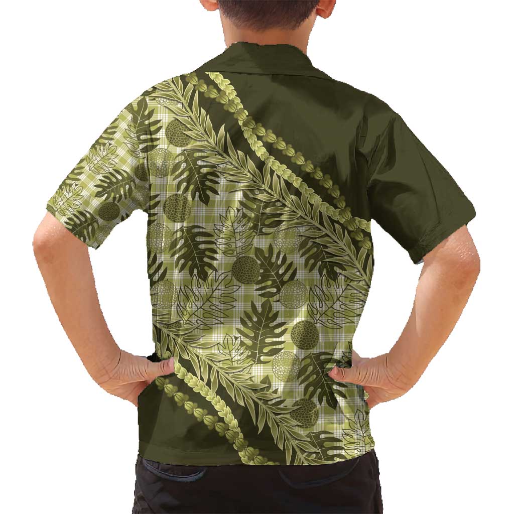 Hawaii Breadfruit Palaka Family Matching Off Shoulder Short Dress and Hawaiian Shirt Omaomao Maile Lei - Polynesian Pride