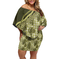 Hawaii Breadfruit Palaka Family Matching Off Shoulder Short Dress and Hawaiian Shirt Omaomao Maile Lei - Polynesian Pride