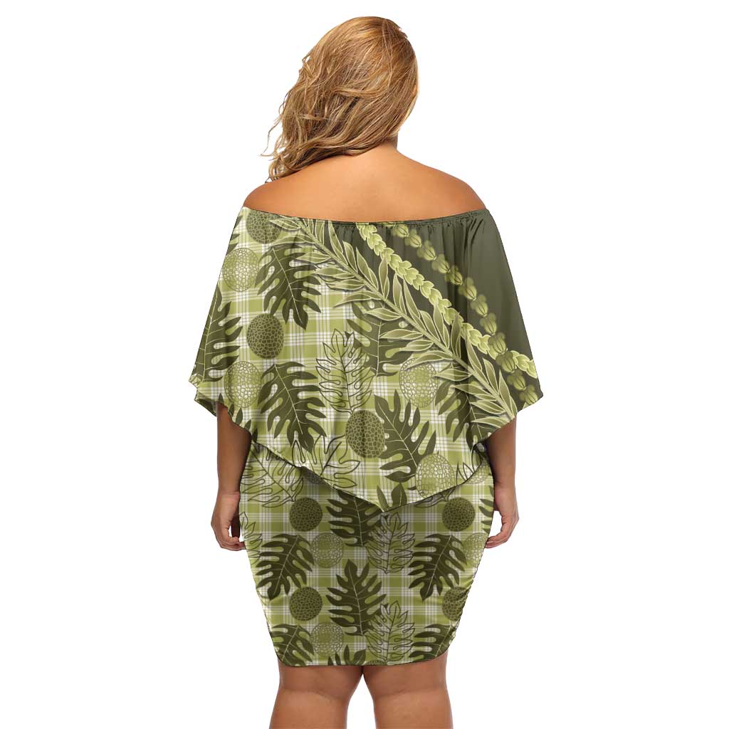 Hawaii Breadfruit Palaka Family Matching Off Shoulder Short Dress and Hawaiian Shirt Omaomao Maile Lei - Polynesian Pride