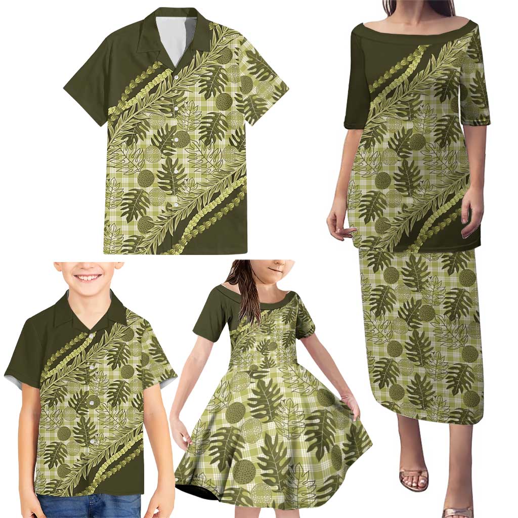 Hawaii Breadfruit Palaka Family Matching Puletasi and Hawaiian Shirt Omaomao Maile Lei LT9 - Polynesian Pride
