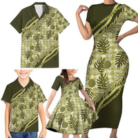 Hawaii Breadfruit Palaka Family Matching Short Sleeve Bodycon Dress and Hawaiian Shirt Omaomao Maile Lei - Polynesian Pride