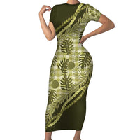 Hawaii Breadfruit Palaka Family Matching Short Sleeve Bodycon Dress and Hawaiian Shirt Omaomao Maile Lei - Polynesian Pride