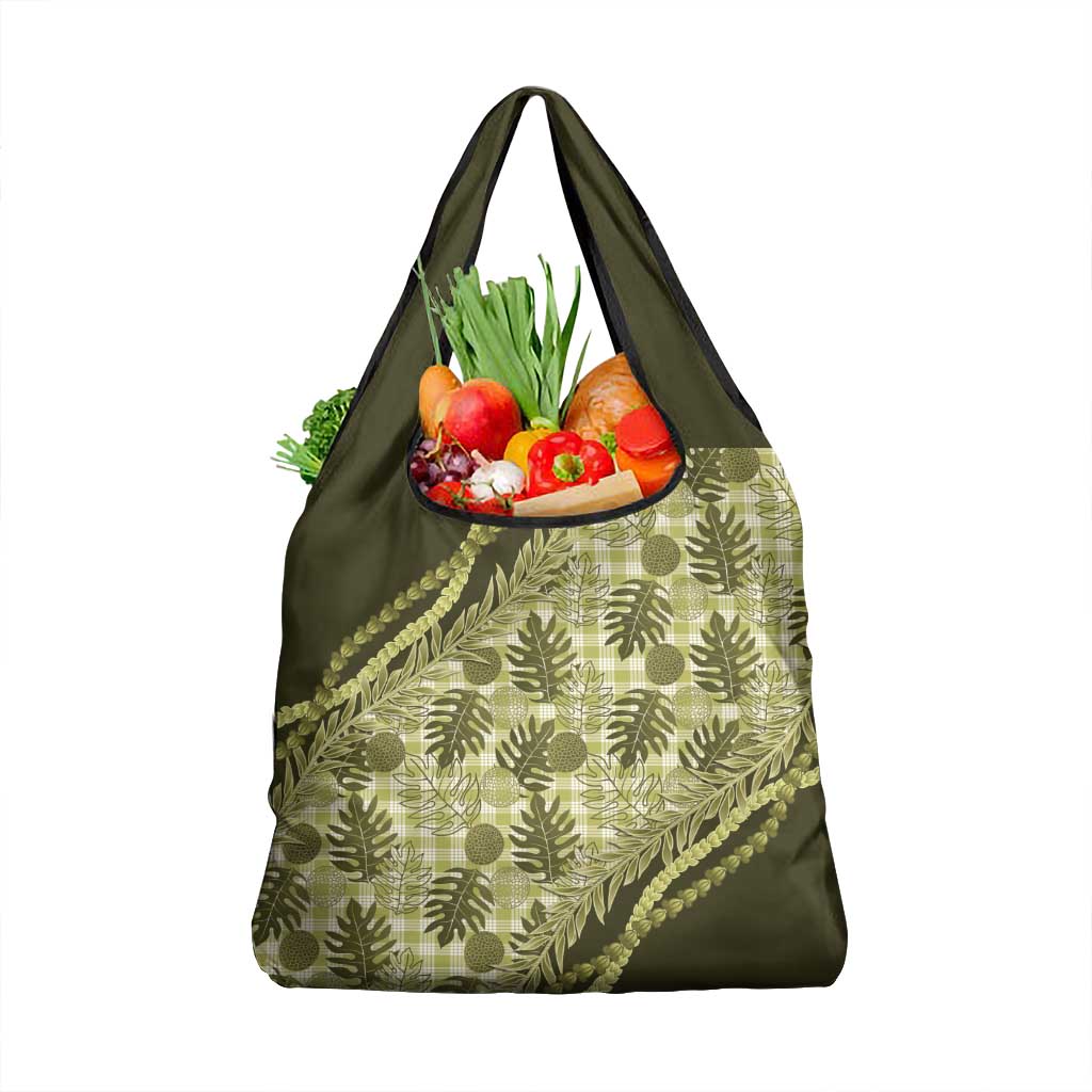 Hawaii Breadfruit Palaka Grocery Bag Omaomao Maile Lei - Polynesian Pride