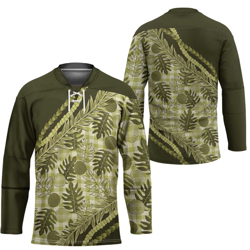 Hawaii Breadfruit Palaka Hockey Jersey Omaomao Maile Lei - Polynesian Pride
