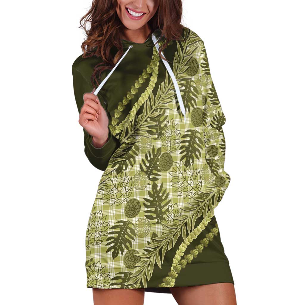 Hawaii Breadfruit Palaka Hoodie Dress Omaomao Maile Lei - Polynesian Pride