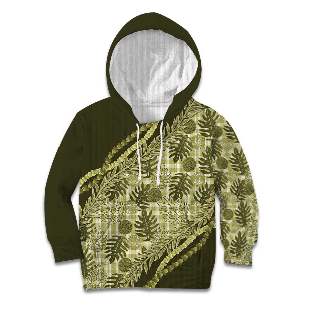 Hawaii Breadfruit Palaka Kid Hoodie Omaomao Maile Lei LT9 Hoodie Green - Polynesian Pride