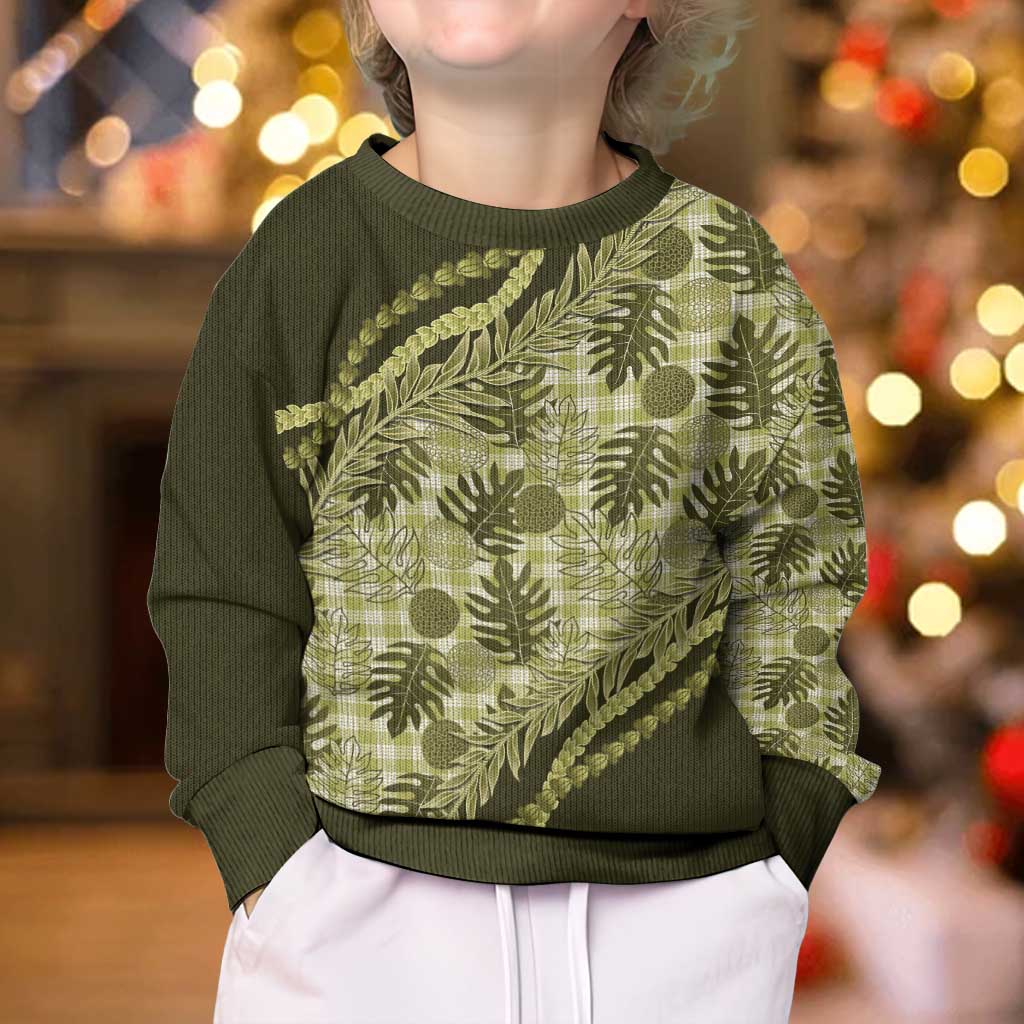 Hawaii Breadfruit Palaka Kid Ugly Christmas Sweater Omaomao Maile Lei - Polynesian Pride