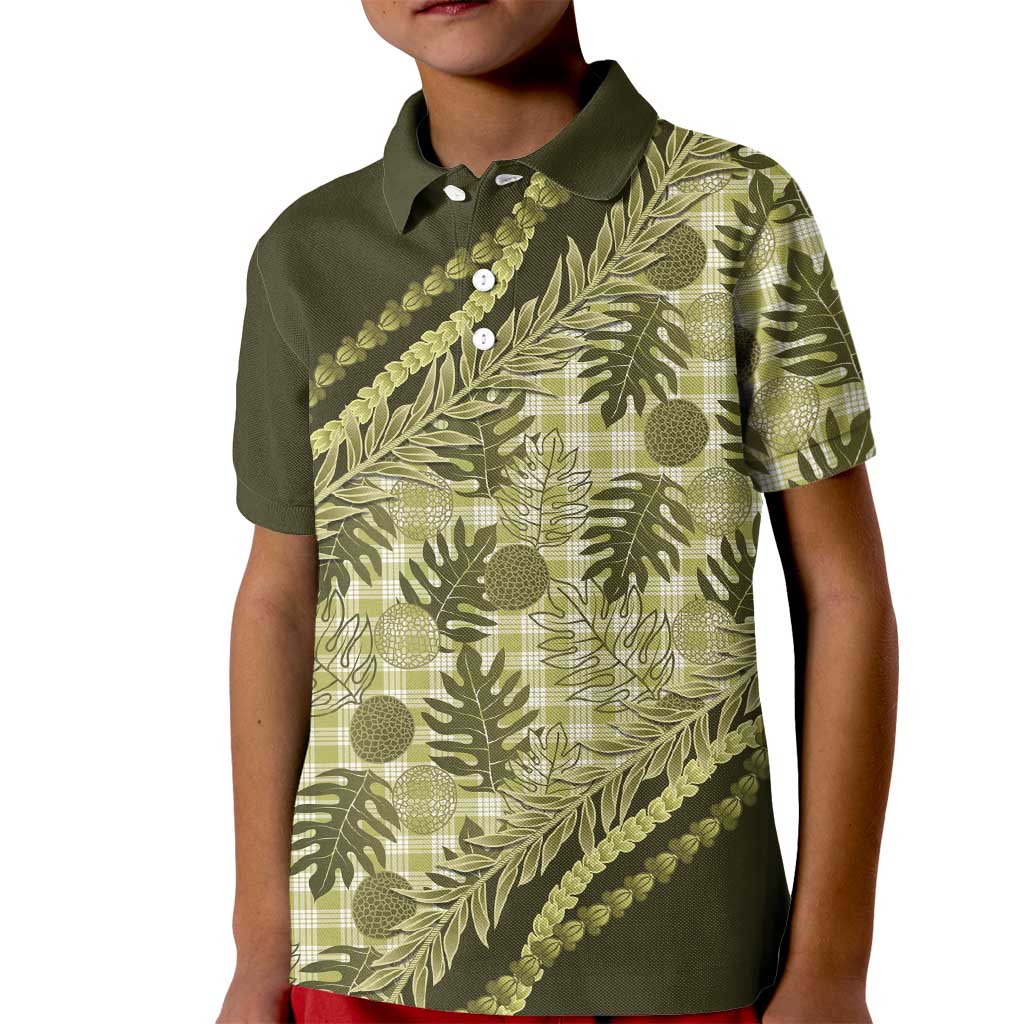 Hawaii Breadfruit Palaka Kid Polo Shirt Omaomao Maile Lei LT9 Kid Green - Polynesian Pride