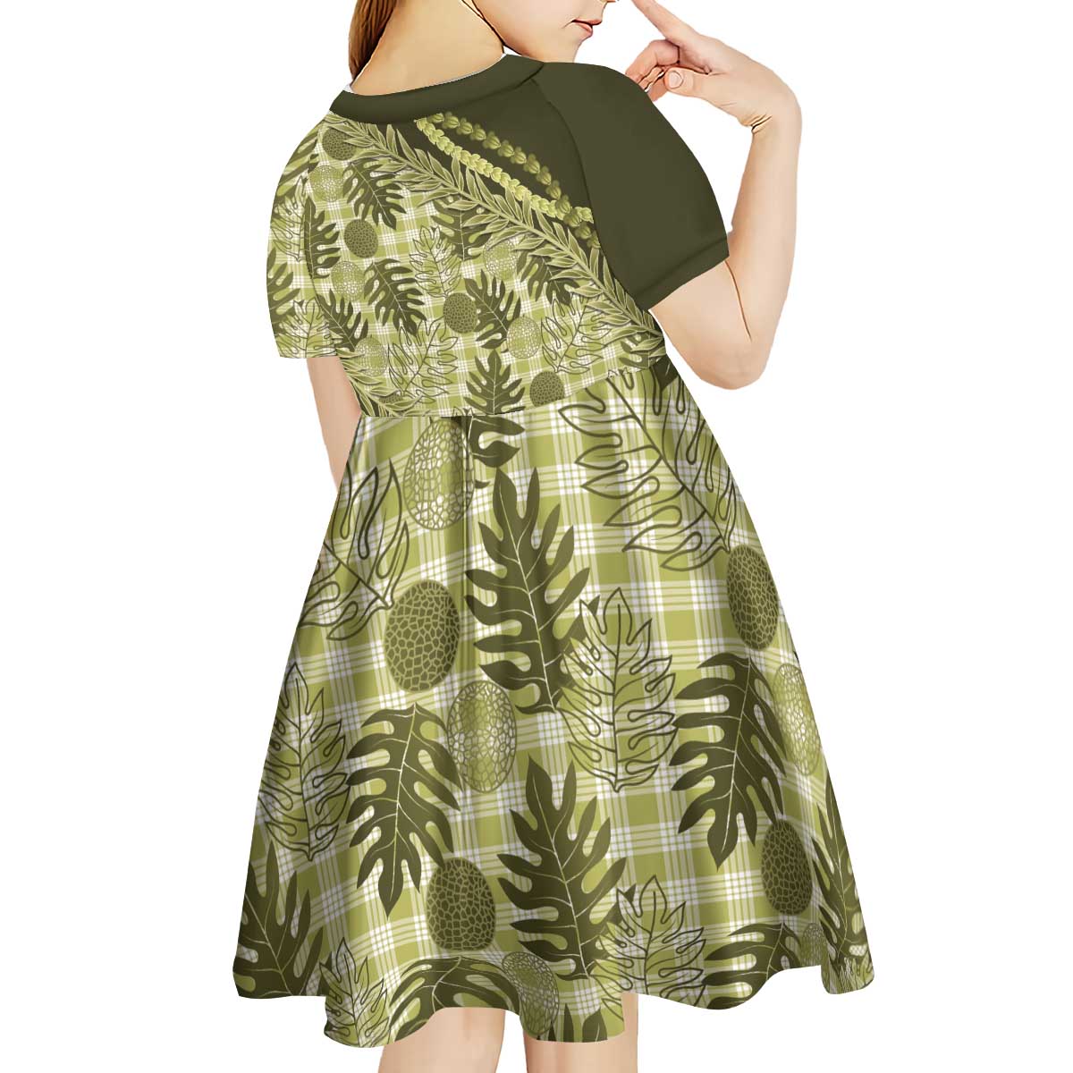 Hawaii Breadfruit Palaka Kid Short Sleeve Dress Omaomao Maile Lei - Polynesian Pride