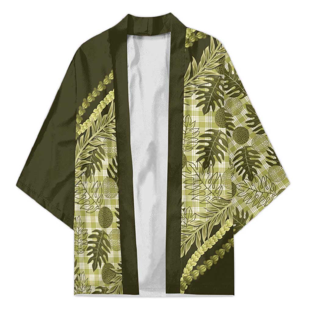 Hawaii Breadfruit Palaka Kimono Omaomao Maile Lei LT9 Unisex Green - Polynesian Pride