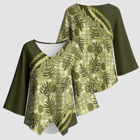 Hawaii Breadfruit Palaka Kimono Sleeve Blouse Omaomao Maile Lei - Polynesian Pride