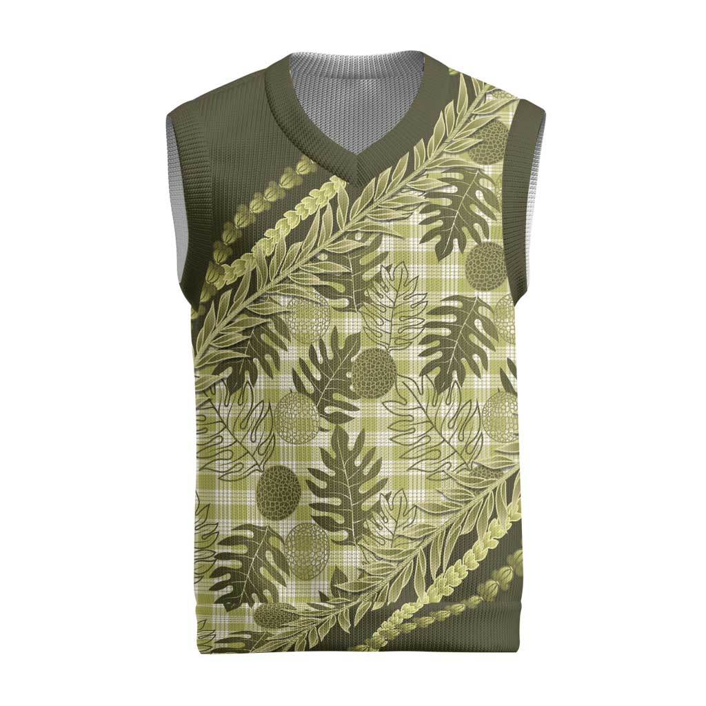 Hawaii Breadfruit Palaka Christmas Knitted V-Neck Vest Omaomao Maile Lei - Polynesian Pride