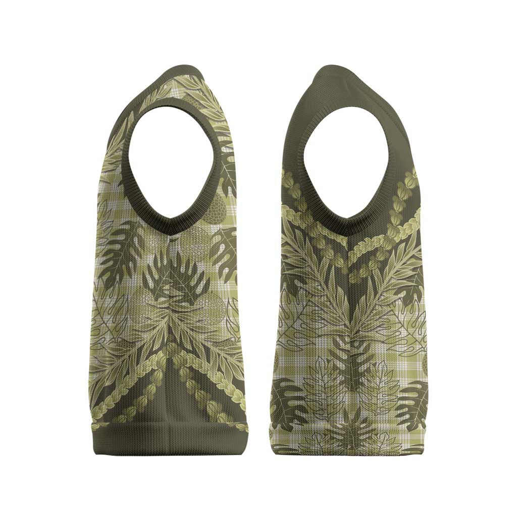 Hawaii Breadfruit Palaka Christmas Knitted V-Neck Vest Omaomao Maile Lei - Polynesian Pride