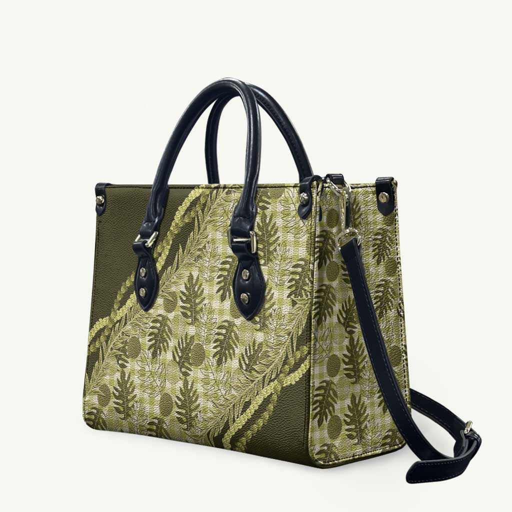 Hawaii Breadfruit Palaka Leather Bag Omaomao Maile Lei - Polynesian Pride
