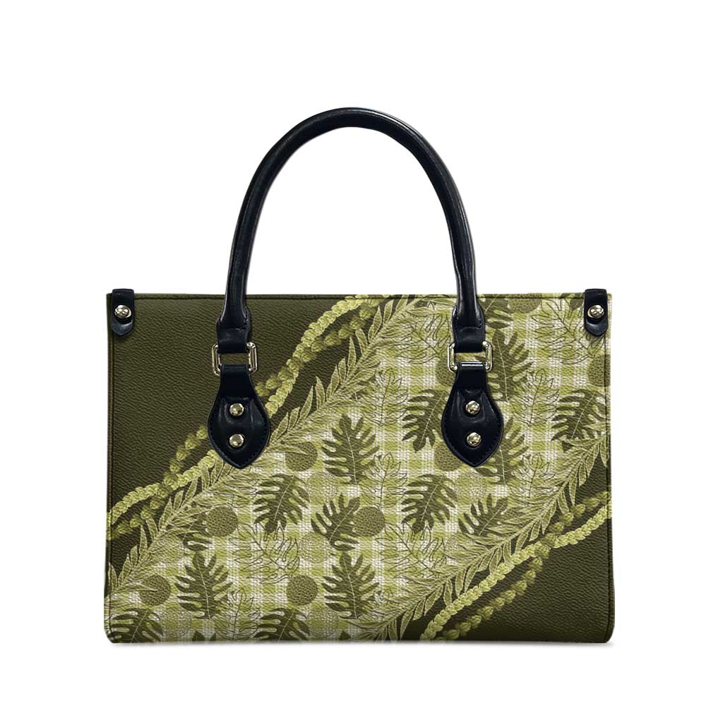 Hawaii Breadfruit Palaka Leather Bag Omaomao Maile Lei - Polynesian Pride