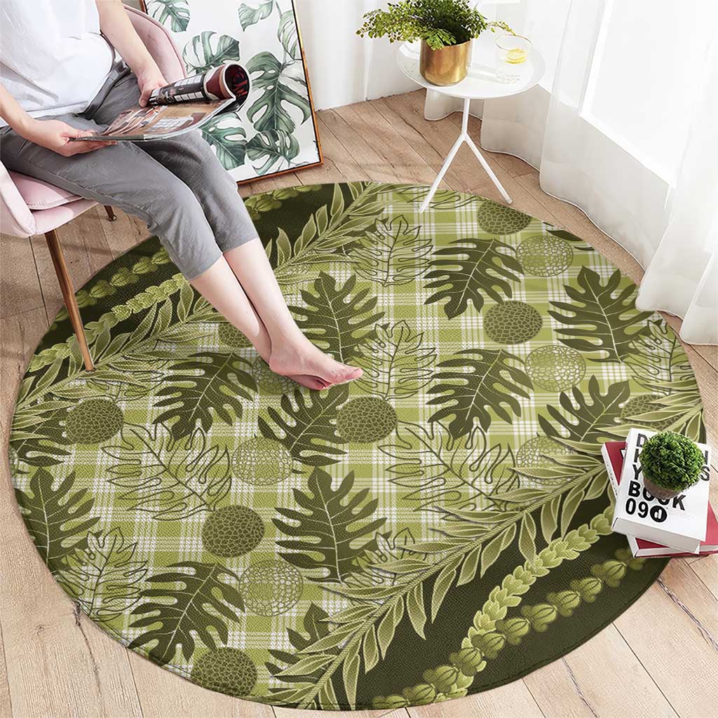 Hawaii Breadfruit Palaka Round Carpet Omaomao Maile Lei - Polynesian Pride