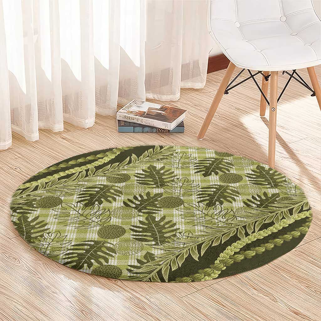 Hawaii Breadfruit Palaka Round Carpet Omaomao Maile Lei - Polynesian Pride