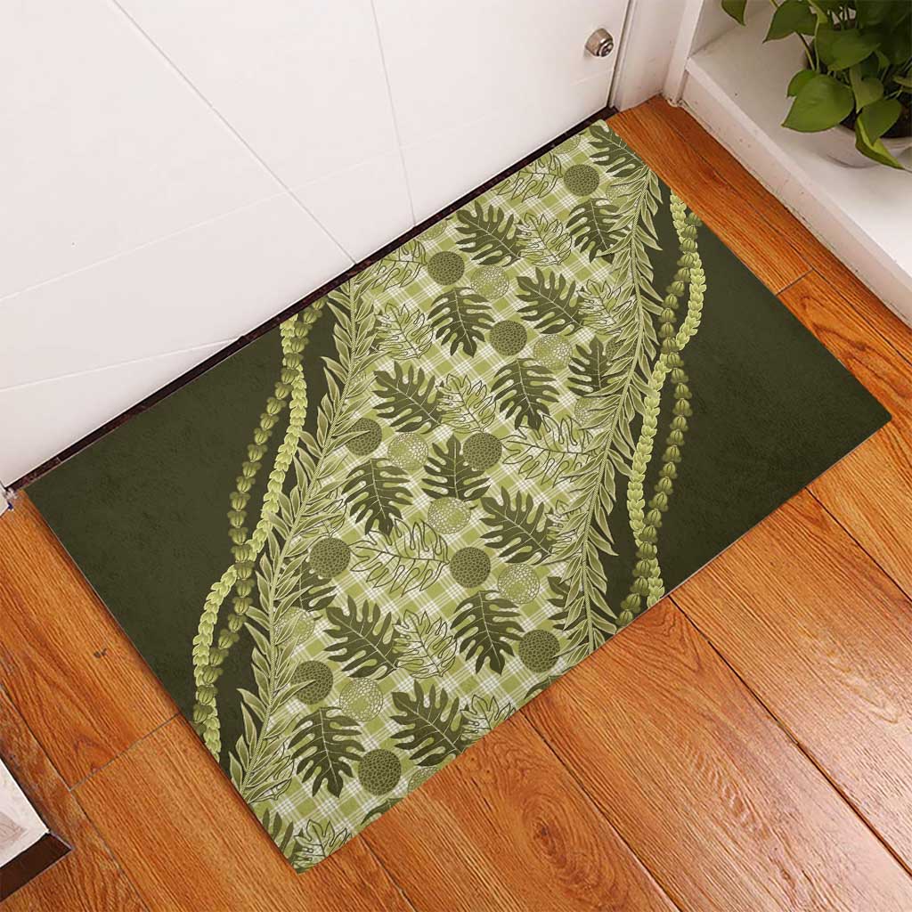 Hawaii Breadfruit Palaka Rubber Doormat Omaomao Maile Lei - Polynesian Pride