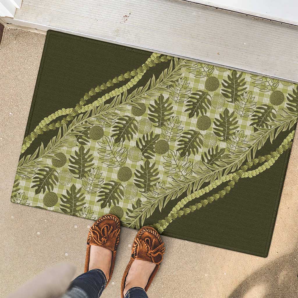 Hawaii Breadfruit Palaka Rubber Doormat Omaomao Maile Lei - Polynesian Pride