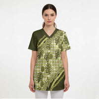 Hawaii Breadfruit Palaka Scrub Top Omaomao Maile Lei - Polynesian Pride