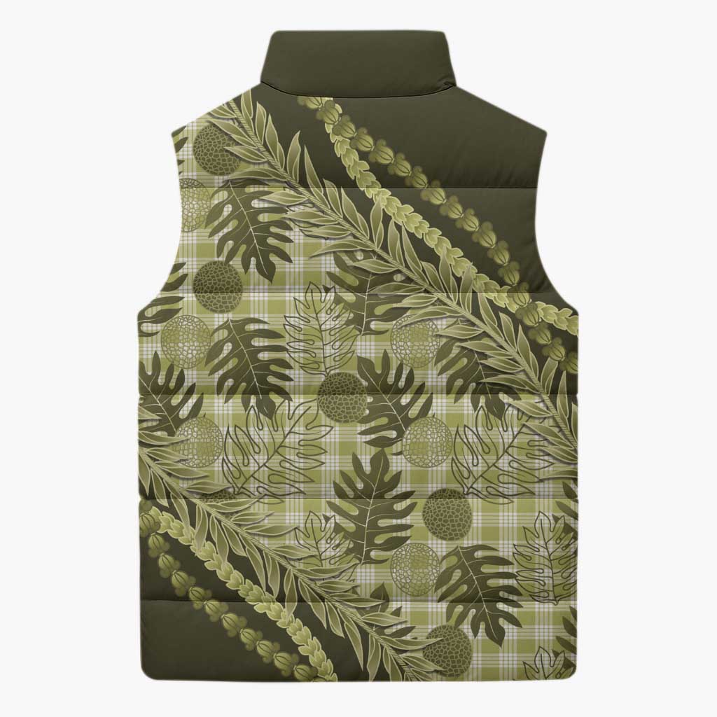Hawaii Breadfruit Palaka Sleeveless Puffer Jacket Omaomao Maile Lei - Polynesian Pride